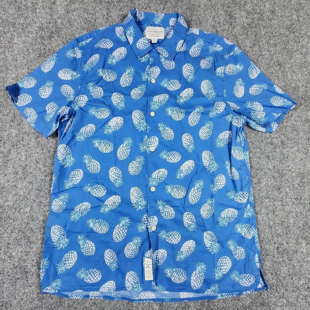 Lucky-brand Men's Blue and White Shirt